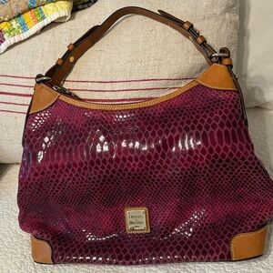 Dooney & Bourke Red/Burgandy Brown leather Accents Alligator Leather Tote Bag